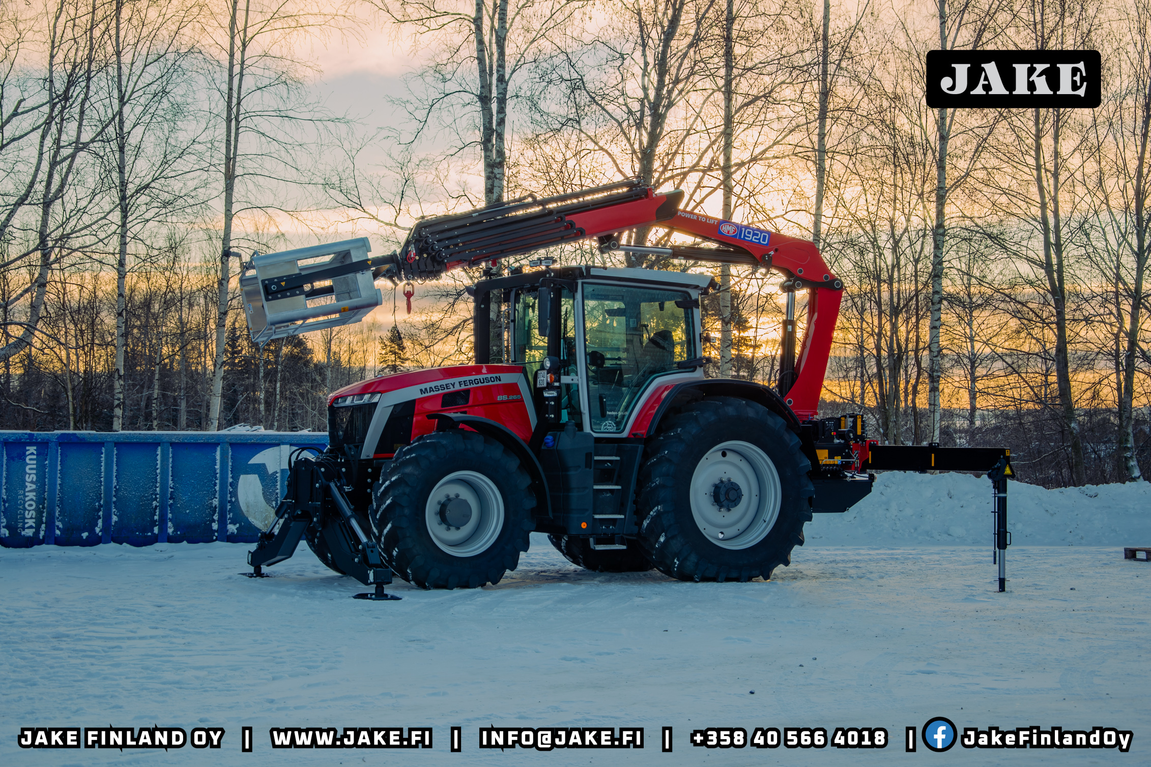 Kaksi konetta samassa paketissa: Massey Ferguson 8S JAKE LC- Nosturisovitteella